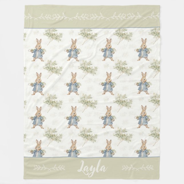Personalized Cute Peter Rabbit Baby Fleece Blanket (Front)