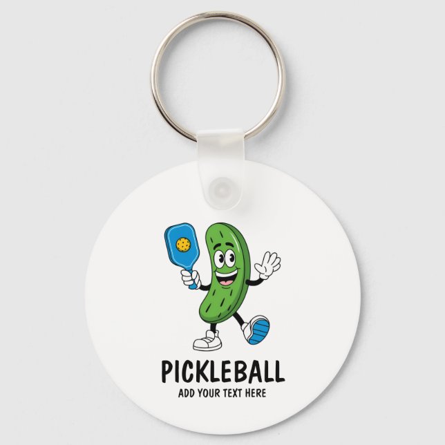 Personalized Cute Pickle Playing Pickleball Funny Keychain (Front)