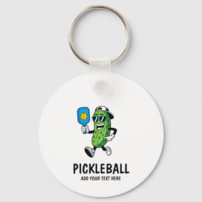 Personalized Cute Pickle Playing Pickleball Funny Keychain (Front)
