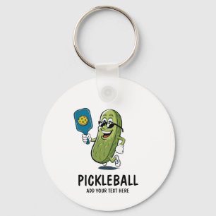 Personalized Cute Pickle Playing Pickleball Funny Keychain