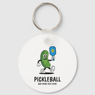 Personalized Cute Pickle Playing Pickleball Funny Keychain