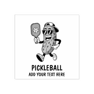 Personalized Cute Pickle Playing Pickleball Funny Rubber Stamp