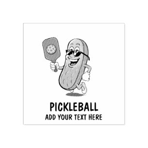 Personalized Cute Pickle Playing Pickleball Funny Rubber Stamp