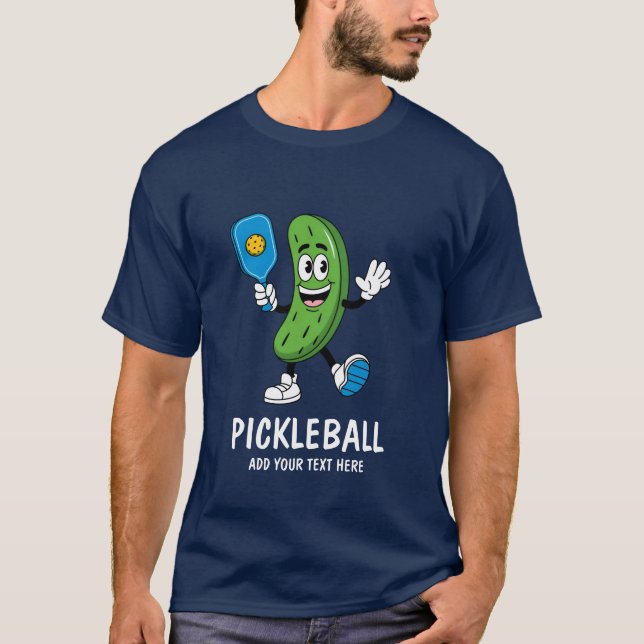 Personalized Cute Pickle Playing Pickleball Funny T-Shirt (Front)