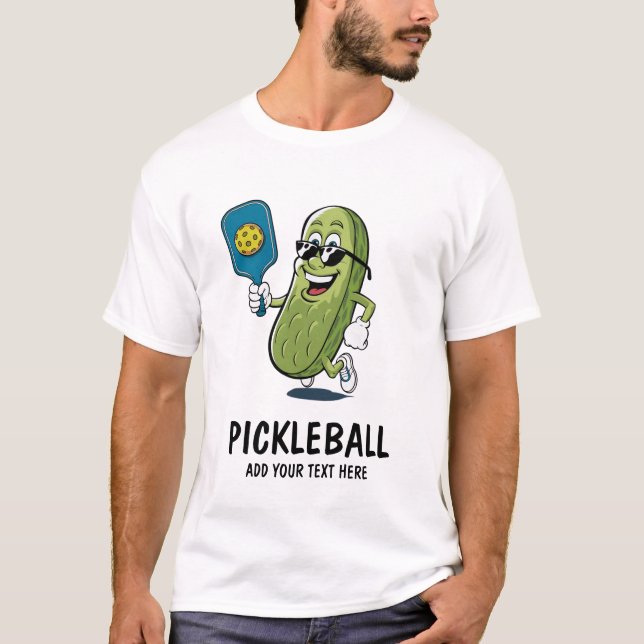 Personalized Cute Pickle Playing Pickleball Funny T-Shirt (Front)