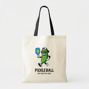 Personalized Cute Pickle Playing Pickleball Funny Tote Bag