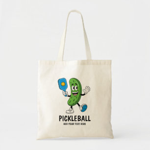 Personalized Cute Pickle Playing Pickleball Funny Tote Bag