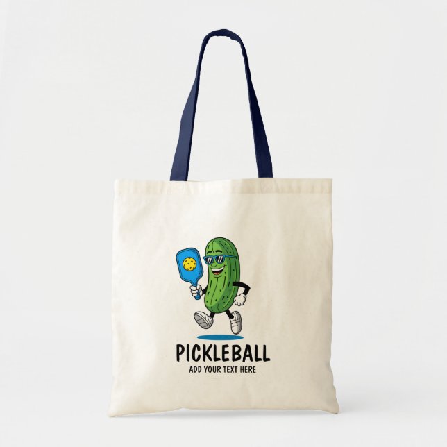Personalized Cute Pickle Playing Pickleball Funny Tote Bag (Front)
