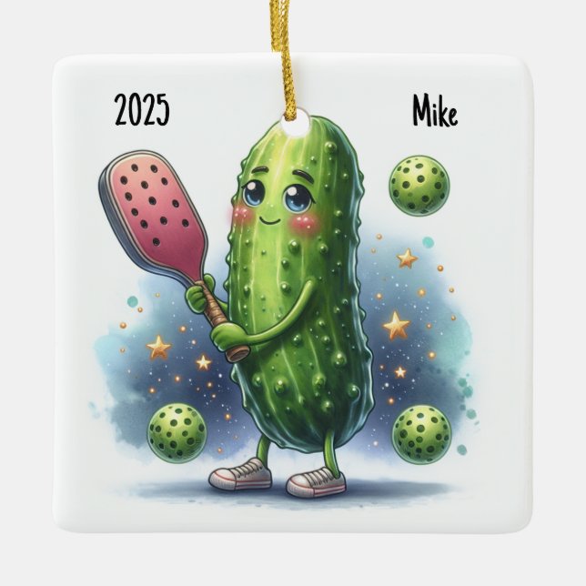 Personalized Cute Pickleball Player Ceramic Ornament (Front)