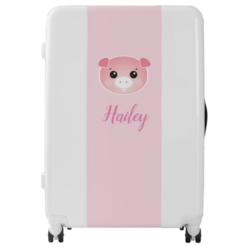 Personalized Cute Pig Illustration Pink and white Luggage