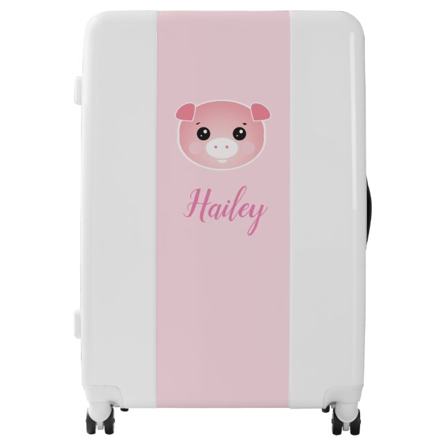 Personalized Cute Pig Illustration Pink and white Luggage (Front)
