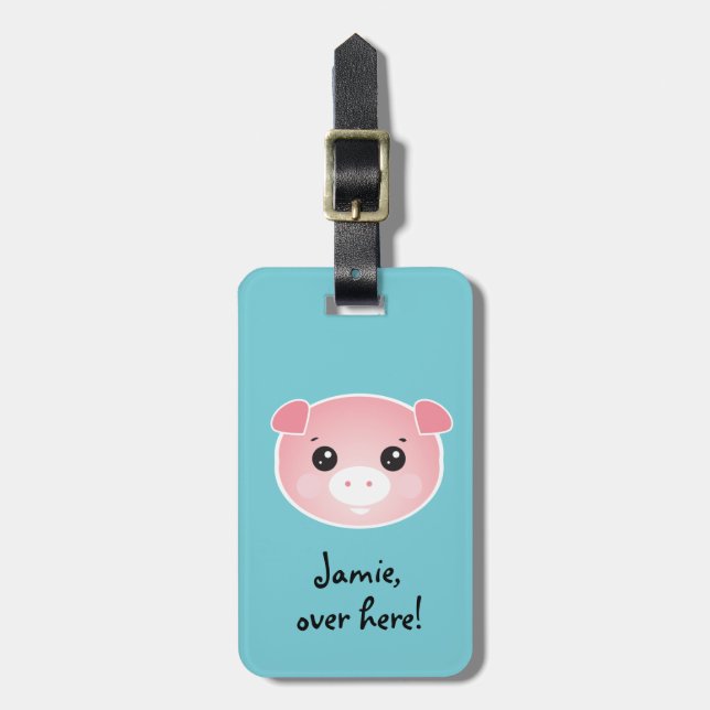 Personalized Cute Pig | Over here Luggage Tag (Front Vertical)