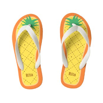 Personalized Cute Pineapple Funny Tropical Fruit Kid's Flip Flops by UrHomeNeeds at Zazzle