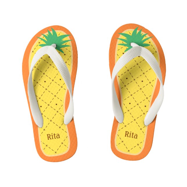 Personalized Cute Pineapple Funny Tropical Fruit Kid's Flip Flops (Footbed)