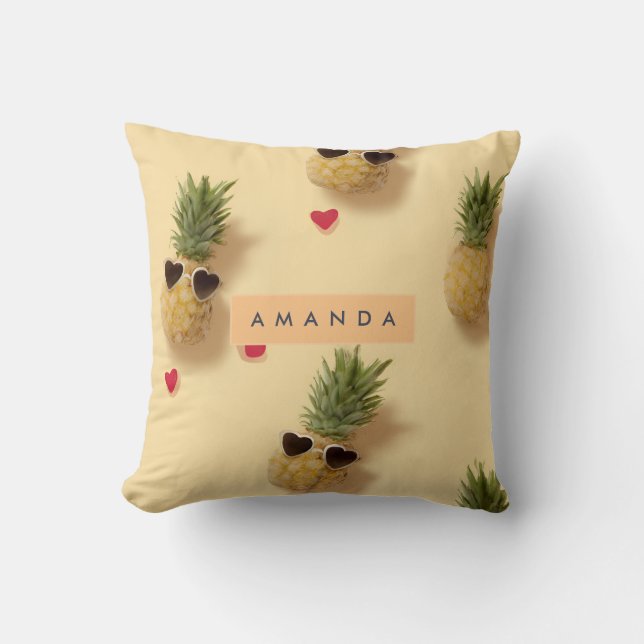 Personalized Cute Pineapple Pattern Throw Pillow (Front)