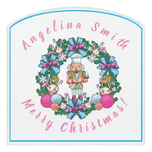 Personalized Cute Pink And Blue Christmas Nutcrack Door Sign