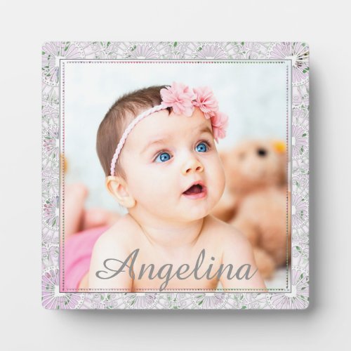 Personalized cute pink and gray Baby Photo Plaque