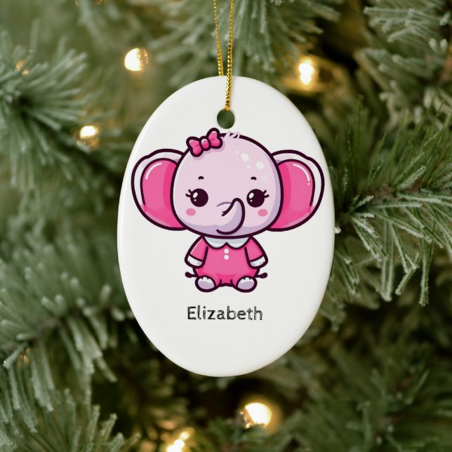 Personalized Cute Pink Baby Elephant Ornament (Tree)