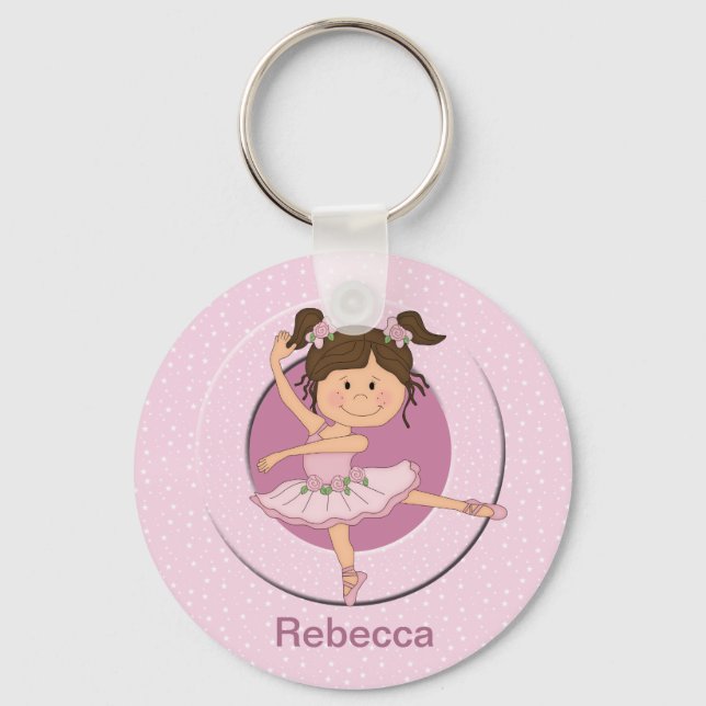 Personalized Cute Pink Ballerina Keychain (Front)