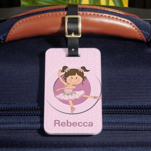 Personalized Cute Pink Ballerina Luggage Tag