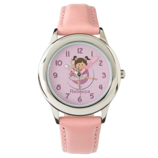 Personalized Cute Pink Ballerina Watch (Front)