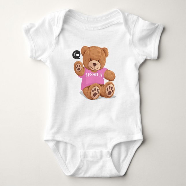 Personalized Cute Pink Bear Baby Bodysuit (Front)
