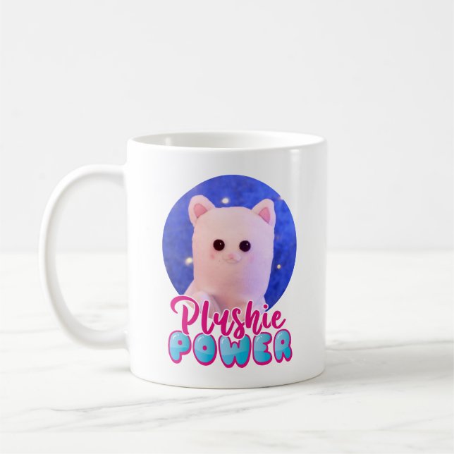 Personalized Cute Pink Blue Plushie Power Photo Coffee Mug (Left)