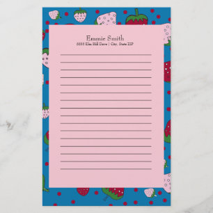 Personalized Cute Pink Blue Red Strawberry Stationery