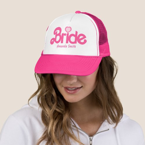 Personalized cute pink bride typography  trucker hat