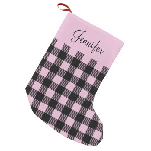 Personalized Cute Pink Buffalo Plaid  Small Christmas Stocking