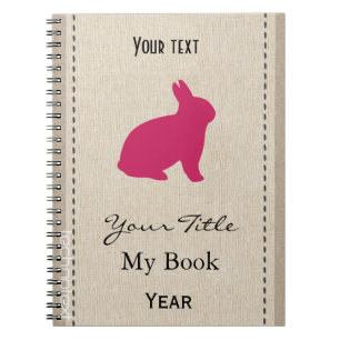 Personalized Cute Pink Bunny Linen Look Notebook