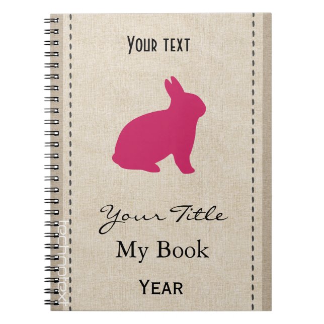 Personalized Cute Pink Bunny Linen Look Notebook (Front)