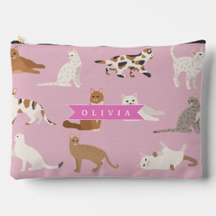 Personalized Cute Pink Cat Pattern Gift Cat Lover Accessory Pouch