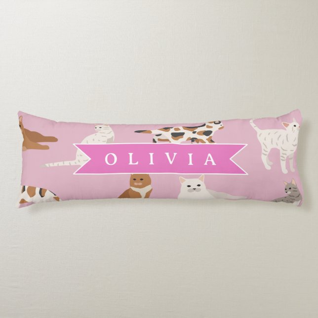 Personalized Cute Pink Cat Pattern Gift Cat Lover Body Pillow (Front)