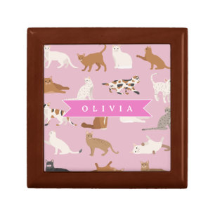Personalized Cute Pink Cat Pattern Gift Cat Lover Box