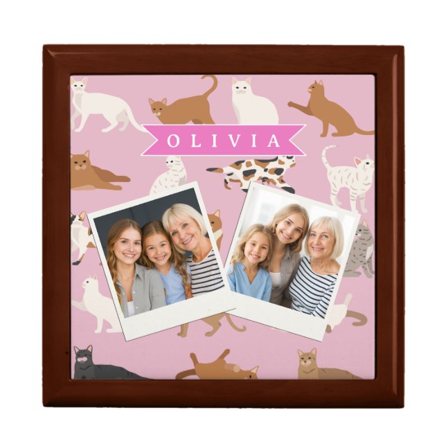 Personalized Cute Pink Cat Pattern Gift Cat Lover Box (Front)