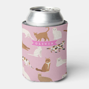 Personalized Cute Pink Cat Pattern Gift Cat Lover Can Cooler