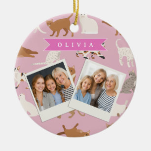 Personalized Cute Pink Cat Pattern Gift Cat Lover Ceramic Ornament