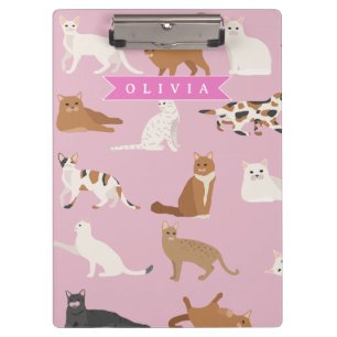 Personalized Cute Pink Cat Pattern Gift Cat Lover Clipboard