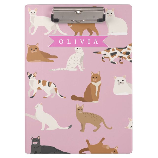 Personalized Cute Pink Cat Pattern Gift Cat Lover Clipboard (Front)