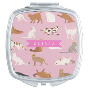 Personalized Cute Pink Cat Pattern Gift Cat Lover Compact Mirror