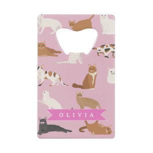Personalized Cute Pink Cat Pattern Gift Cat Lover Credit Card Bottle Opener