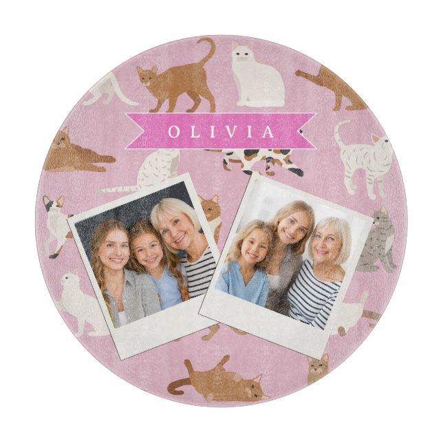 Personalized Cute Pink Cat Pattern Gift Cat Lover Cutting Board (Front)