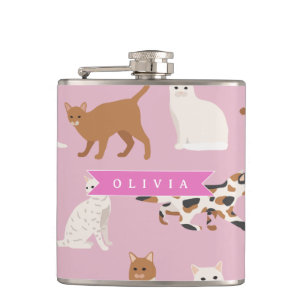 Personalized Cute Pink Cat Pattern Gift Cat Lover Flask