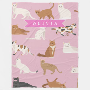 Personalized Cute Pink Cat Pattern Gift Cat Lover Fleece Blanket