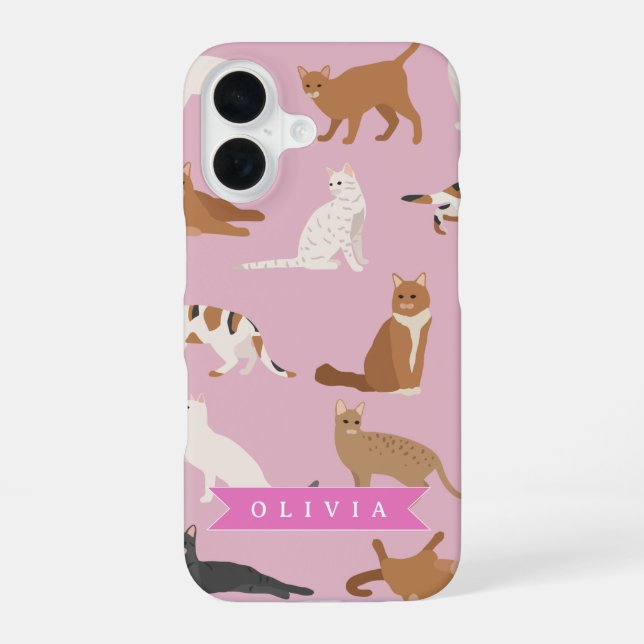 Personalized Cute Pink Cat Pattern Gift Cat Lover iPhone Case (Back)