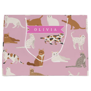 Personalized Cute Pink Cat Pattern Gift Cat Lover Large Gift Bag