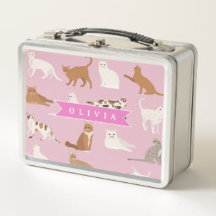 Personalized Cute Pink Cat Pattern Gift Cat Lover Metal Lunch Box