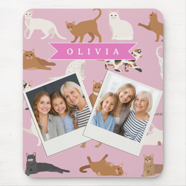 Personalized Cute Pink Cat Pattern Gift Cat Lover Mouse Pad (Front)