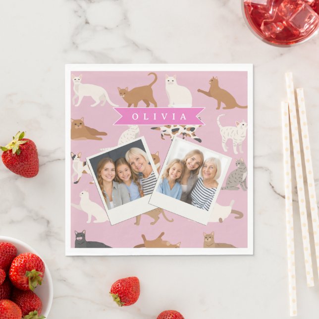 Personalized Cute Pink Cat Pattern Gift Cat Lover Napkins (Insitu)